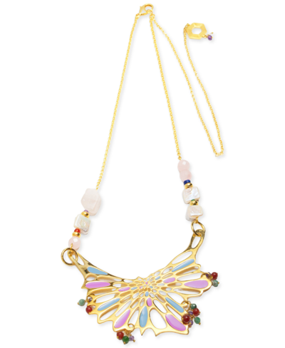 Shop Nectar Nectar New York 18k Gold-plated Mixed Gemstone Statement Necklace, 40" + 10" Extender In Gld