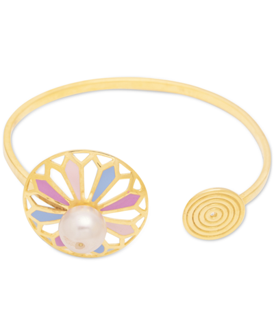 Shop Nectar Nectar New York 18k Gold-plated Pink Cultured Pearl Cuff Bracelet In Gld