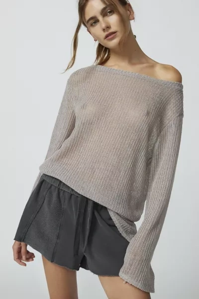 Shop Urban Renewal Remnants Off-shoulder Slouchy Tunic In Grey, Women's At Urban Outfitters
