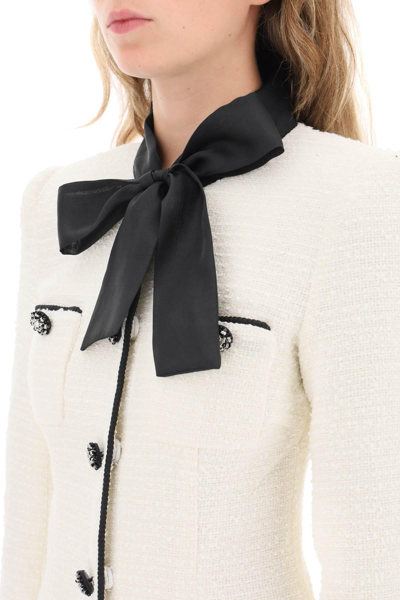 Shop Self-portrait Boucle Tweed Mini Dress In White,black