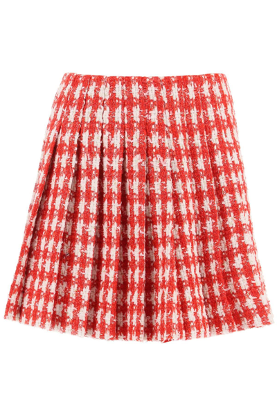 Shop Self-portrait Check Bouclé Tweed Mini Skirt In White,red