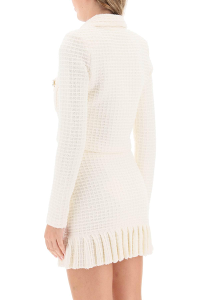 Shop Self-portrait Cropped Jacket In Sequin Knit In White