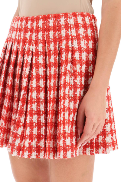 Shop Self-portrait Check Bouclé Tweed Mini Skirt In White,red
