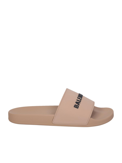 Shop Balenciaga Beige Pool Slide Sandals