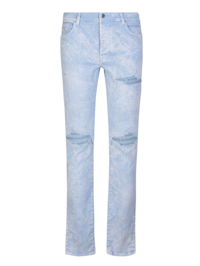 Shop Amiri Distressed Skinny-cut Jeans Light Blue