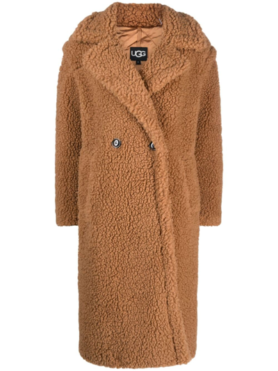 Ugg Gertrude Long Teddy Coat In Beige