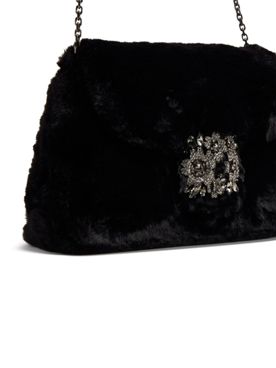 Shop Roger Vivier Rv Bouquet Strass Faux Fur Handbag In Black
