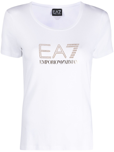 Shop Ea7 Logo Cotton Blend T-shirt In White
