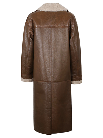Shop Enes Benedicte Sheepskin Long Jacket In Brown