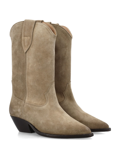 Isabel Marant Mid-height Suede Western Boots With Pointed Toe And Block Heel In Taupe
