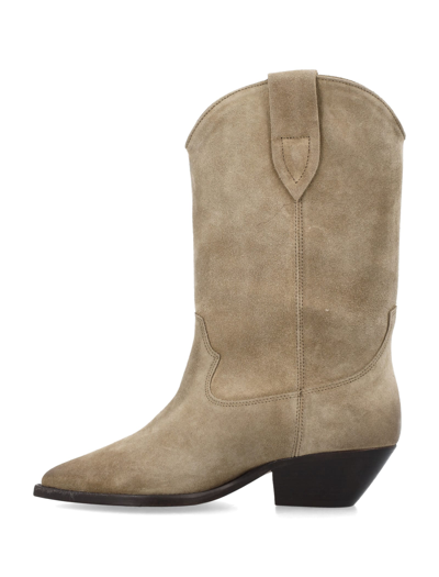 Isabel Marant Mid-height Suede Western Boots With Pointed Toe And Block Heel In Taupe