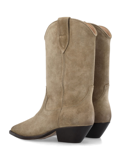 Isabel Marant Mid-height Suede Western Boots With Pointed Toe And Block Heel In Taupe