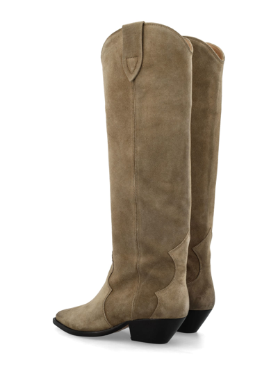 Shop Isabel Marant Denvee Suede Cowboy Boots In Taupe