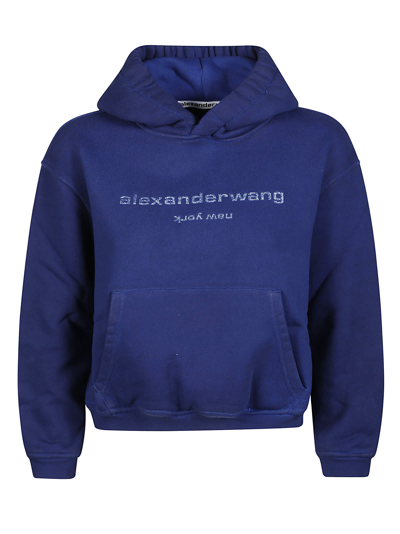 Shop Alexander Wang Glitter Puff Logo Bi-color Shrunken Sweatshirt In B Dark Navy Combo