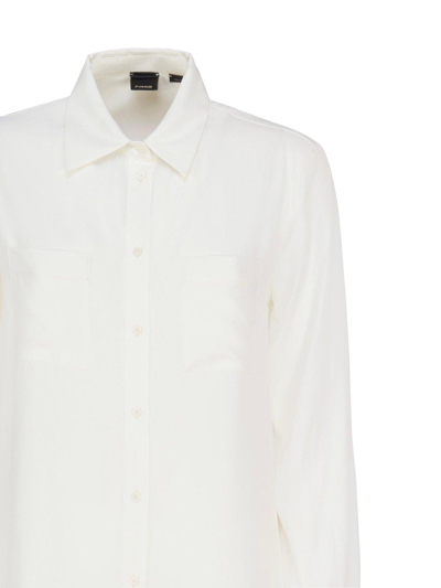Shop Pinko Long-sleeved Buttoned Shirt In Bianco-gelato Vaniglia