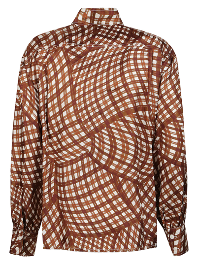 Shop Tory Burch Bow Printed Blouse In Brown Warped Gingham