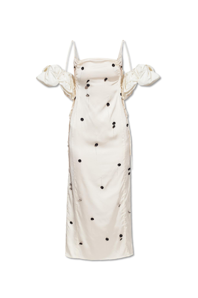 Shop Jacquemus Chouchou Dress With Detachable Sleeves In Off-white & Black Dots Em