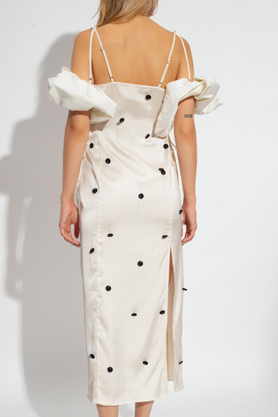 Shop Jacquemus Chouchou Dress With Detachable Sleeves In Off-white & Black Dots Em