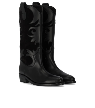 Shop Via Roma 15 Texan Boots In Black Leather In Nero