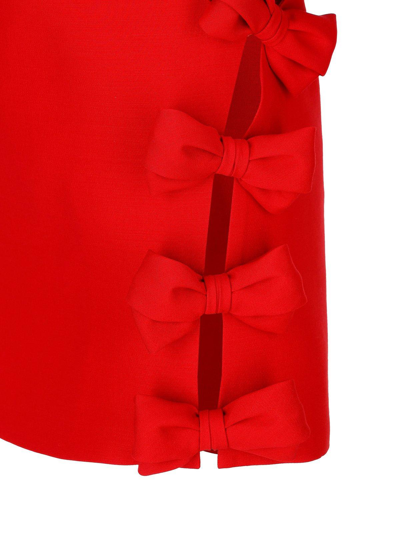 Shop Valentino Bow Detailed Crewneck Mini Dress In Rosso