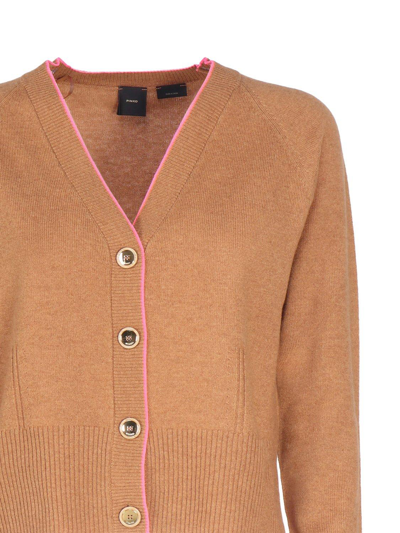 Shop Pinko V-neck Buttoned Knitted Cardigan In Marrone Tabacco