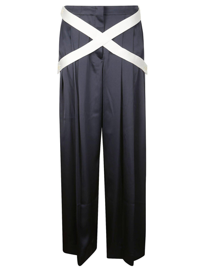 Shop Jw Anderson Crossover Strap Wide Leg Trousers In Navy