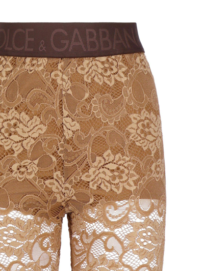 Shop Dolce & Gabbana Logo-waistband Stretched Laced Leggings In Make Up Scuro