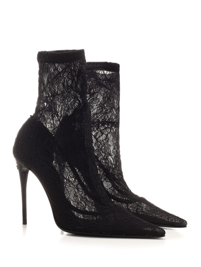 Shop Dolce & Gabbana Lace Ankle Boot In Black