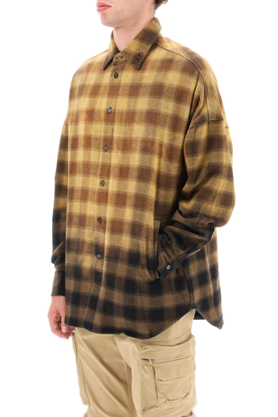 Shop Diesel S-limo-pkt Shirt With Check Pattern In Dark Brown (beige)