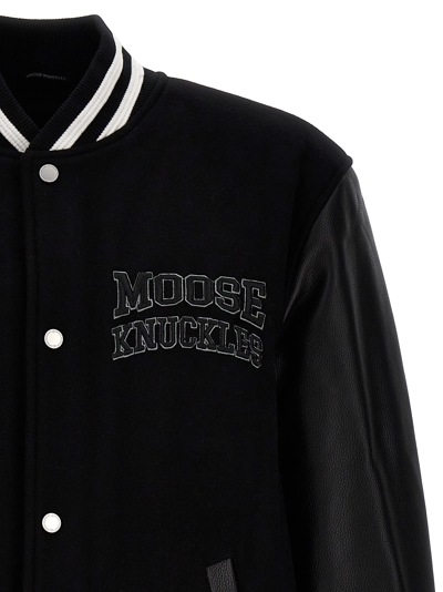Shop Moose Knuckles Varsity Bomber Jacket In Black