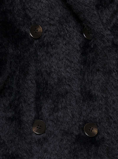 Shop Apparis Astrid Black Double-breasted Coat With Revers Collar In Faux Fur Woman
