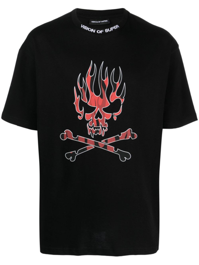 Shop Vision Of Super Black T-shirt With Red Skull Print