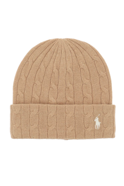 Shop Polo Ralph Lauren Cable-knit Cashmere And Wool Beanie Hat In Camel (beige)