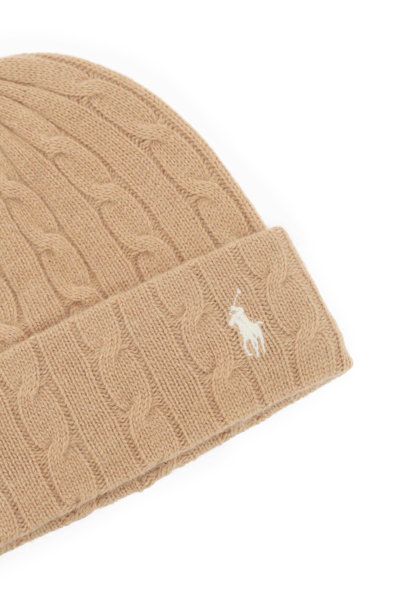 Shop Polo Ralph Lauren Cable-knit Cashmere And Wool Beanie Hat In Camel (beige)