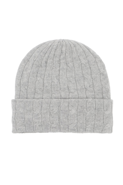 Shop Polo Ralph Lauren Cable-knit Cashmere And Wool Beanie Hat In Soft Grey (grey)