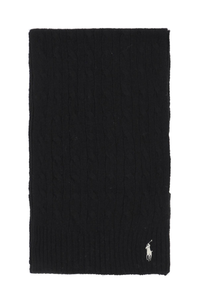Shop Polo Ralph Lauren Wool And Cashmere Cable-knit Scarf In Black (black)