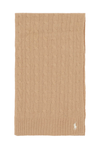 Shop Polo Ralph Lauren Wool And Cashmere Cable-knit Scarf In Camel (beige)