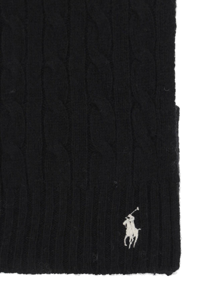 Shop Polo Ralph Lauren Wool And Cashmere Cable-knit Scarf In Black (black)