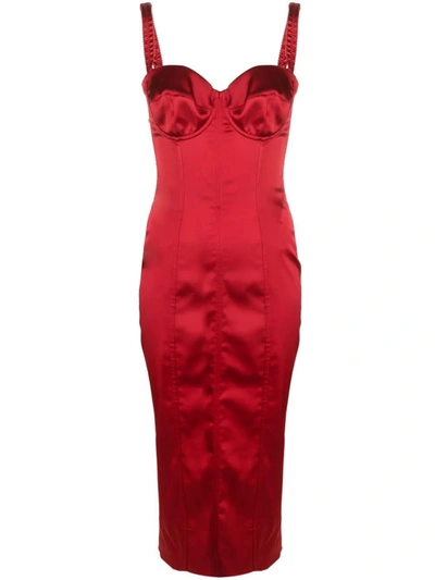Shop Dolce & Gabbana Midi Dress With Sweetheart Neckline In Red