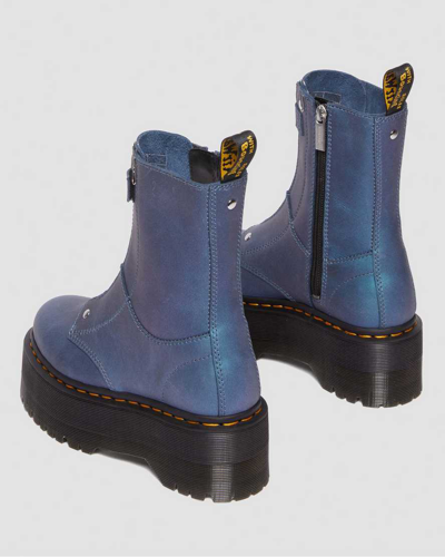 Dr. Martens' Jetta Hi Max Metallic Leather Platform Boots In Blau/metallic