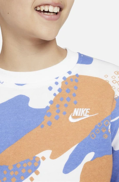 Shop Nike Kids' Camo Club Fleece Crewneck Sweatshirt In Polar/ White/ White