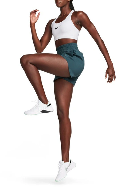 Shop Nike Dri-fit Ultrahigh Waist 3-inch Brief Lined Shorts In Deep Jungle/ Reflective Silv