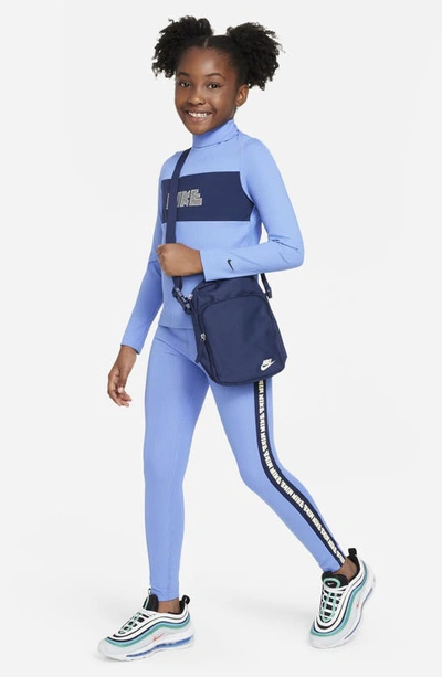 Shop Nike Kids' Sportswear Dri-fit Leggings In Polar/ Navy/ Coconut Milk