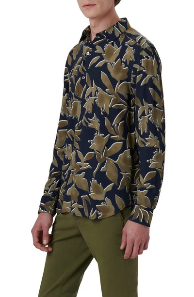 Shop Bugatchi Julian Shaped Fit Ecovero™ Floral Print Button Up Shirt In Chestnut