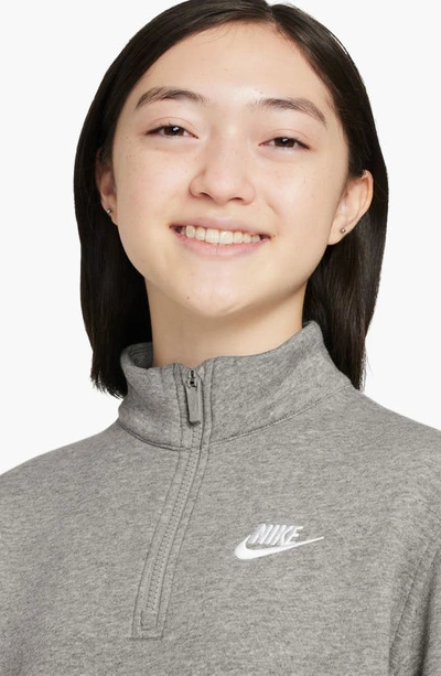 Shop Nike Kids' Sportswear Club Fleece Quarter Zip Pullover In Dark Grey Heather/ White