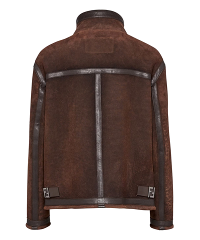 Shop Fendi Leather Jackets In Brown