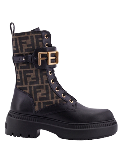 Shop Fendi Graphy Lace-up Boots In Black