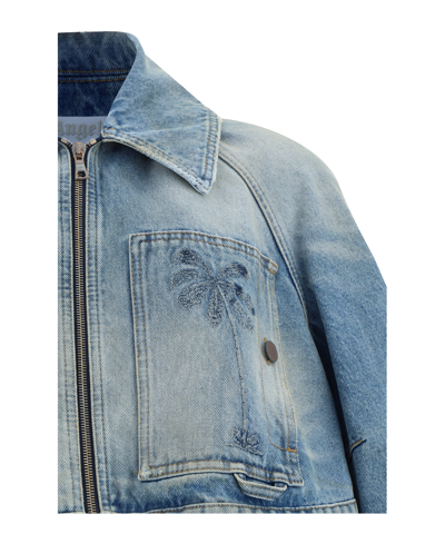 Shop Palm Angels Paris Denim Jacket In Blue