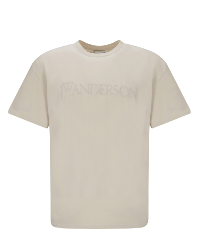 Shop Jw Anderson Logo Embroidery T-shirt In Beige