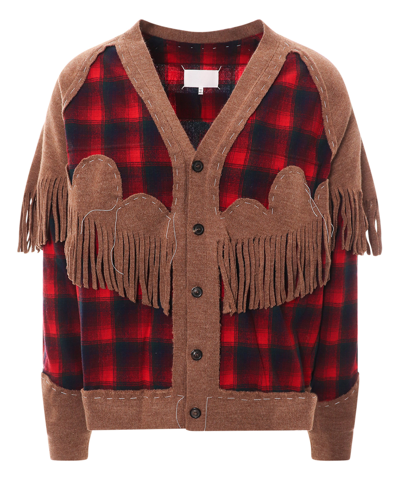 Maison Margiela X Pendleton Fringe-trim Wool Cardigan In Red